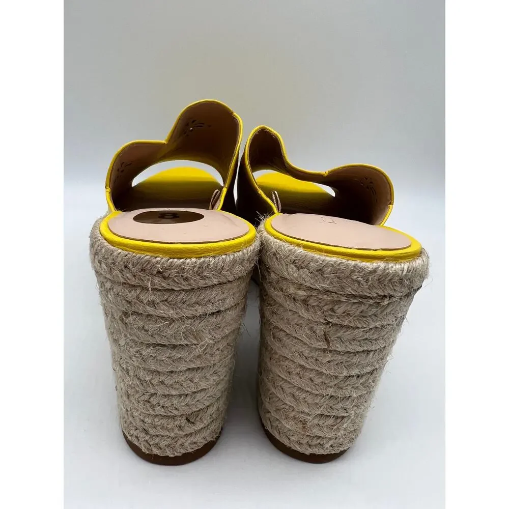 Kate Spade Tenley Espadrille Wedge Mule Sandal Yellow Leather S8311001 Size 8